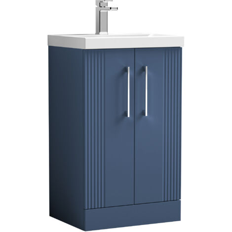 Belvide Partial Fluted 2 Door Floor Standing Vanity Unit with 1 Tap Hole Thin-Edge Basin- 500mm - Satin Blue