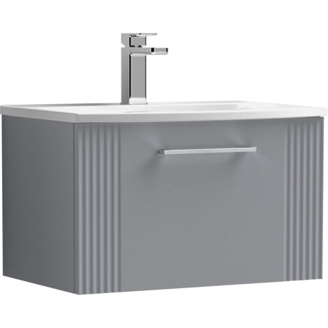 Belvide Partial Fluted 1 Drawer Wall Hung Vanity Unit with 1 Tap Hole Curved Basin- 600mm - Satin Grey