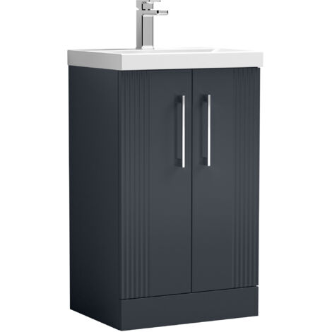 Belvide Partial Fluted 2 Door Floor Standing Vanity Unit with 1 Tap Hole Thin-Edge Basin- 500mm - Satin Dark Grey