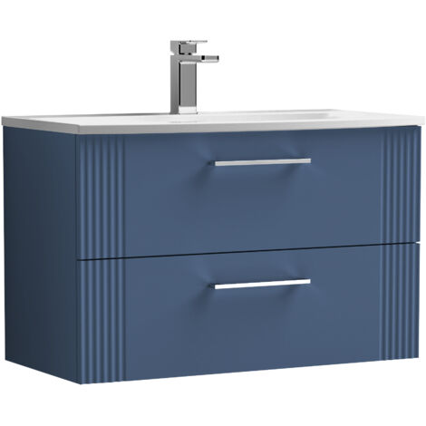 Belvide Partial Fluted 2 Drawer Wall Hung Vanity Unit with 1 Tap Hole Curved Basin- 800mm - Satin Blue