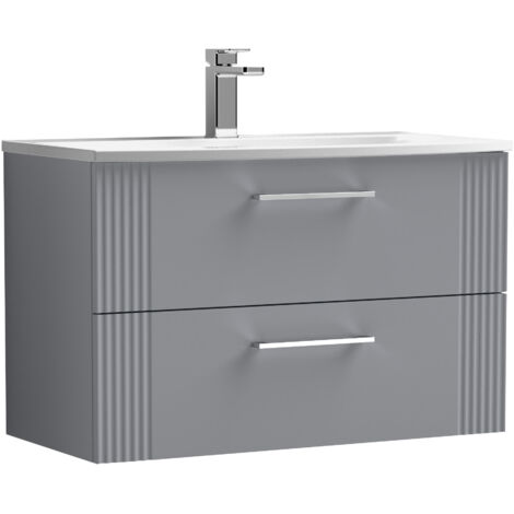 Belvide Partial Fluted 2 Drawer Wall Hung Vanity Unit with 1 Tap Hole Curved Basin- 800mm - Satin Grey