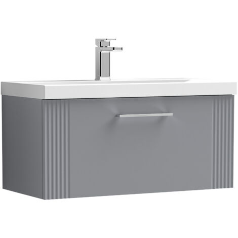 Belvide Partial Fluted 1 Drawer Wall Hung Vanity Unit with 1 Tap Hole Thin-Edge Basin- 800mm - Satin Grey