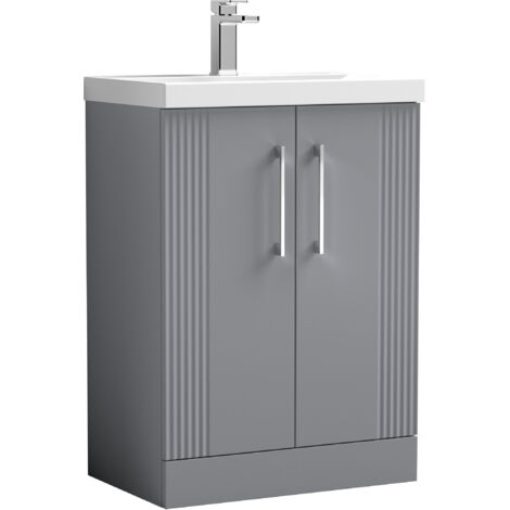 Belvide Partial Fluted 2 Door Floor Standing Vanity Unit with 1 Tap Hole Thin-Edge Basin- 600mm - Satin Grey