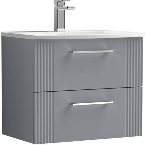 Belvide Partial Fluted 2 Drawer Wall Hung Vanity Unit with 1 Tap Hole Curved Basin- 1200mm - Satin Grey