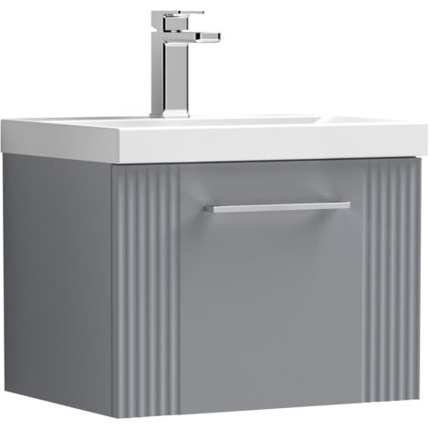 Belvide Partial Fluted 1 Drawer Wall Hung Vanity Unit with Mid-Edge 1 Tap Hole Ceramic Basin - 500mm - Satin Grey (1/4)