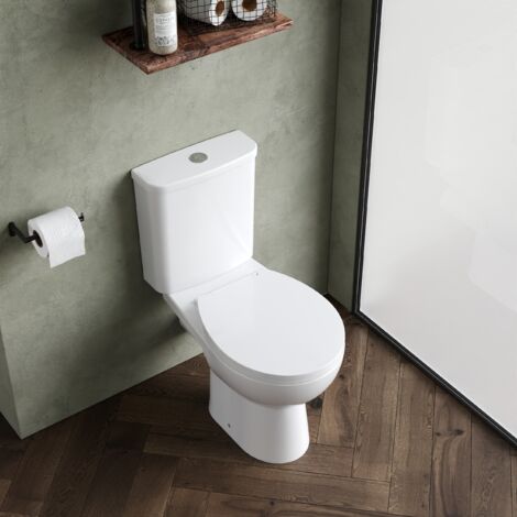 Contemporary Curved Rimless Toilet Pan, Cistern and Soft Close Seat