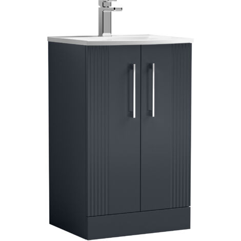 Belvide Partial Fluted 2 Door Floor Standing Vanity Unit with 1 Tap Hole Curved Basin- 500mm - Satin Dark Grey