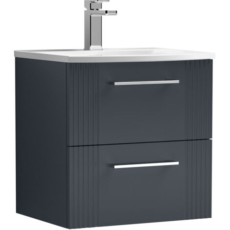 Belvide Partial Fluted 2 Drawer Wall Hung Vanity Unit with 1 Tap Hole Curved Basin- 500mm - Satin Dark Grey (1/4)