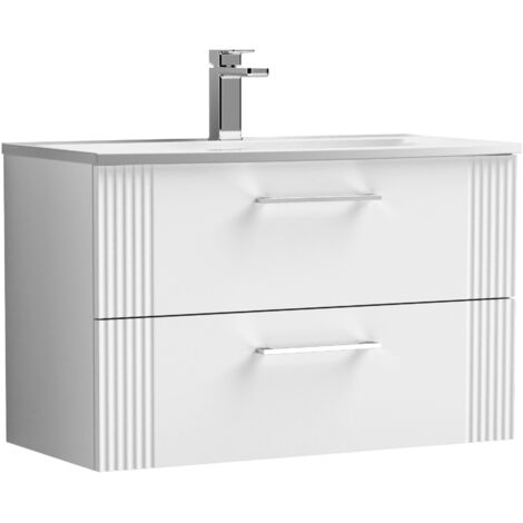 Belvide Partial Fluted 2 Drawer Wall Hung Vanity Unit with 1 Tap Hole Curved Basin- 800mm - Satin White