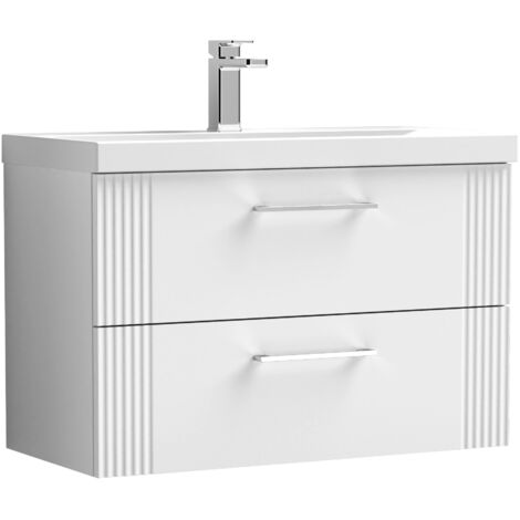 Belvide Partial Fluted 2 Drawer Wall Hung Vanity Unit with 1 Tap Hole Thin-Edge Basin- 800mm - Satin White