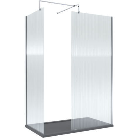 8mm Fluted Glass Walk In Wetroom Screen with Chrome Profile and Slate Grey Shower Tray - 1400 x 900mm (1/2)