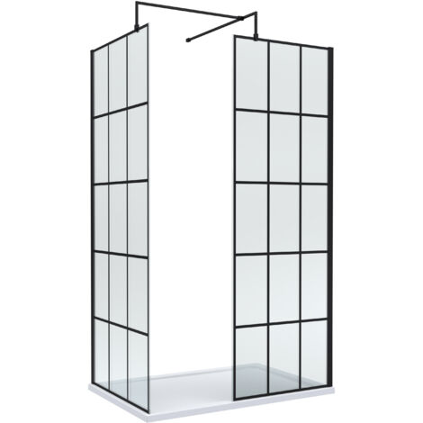 8mm Glass Walk In Wetroom Screens with Matt Black Framed Design and White Shower Tray - 1200 x 700mm (1/2)
