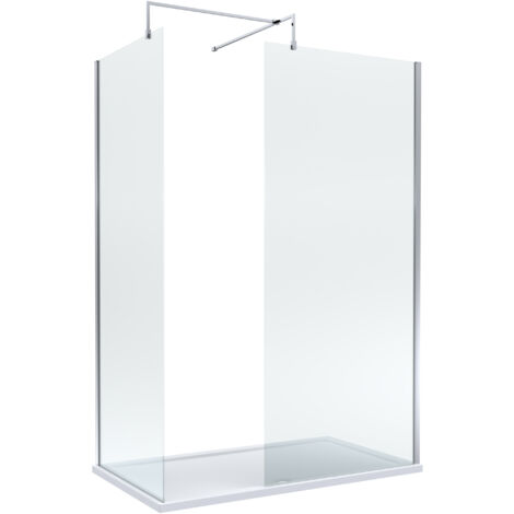 8mm Glass Walk In Wetroom Screens with Chrome Profile and White Shower Tray - 1400 x 900mm (1/2)