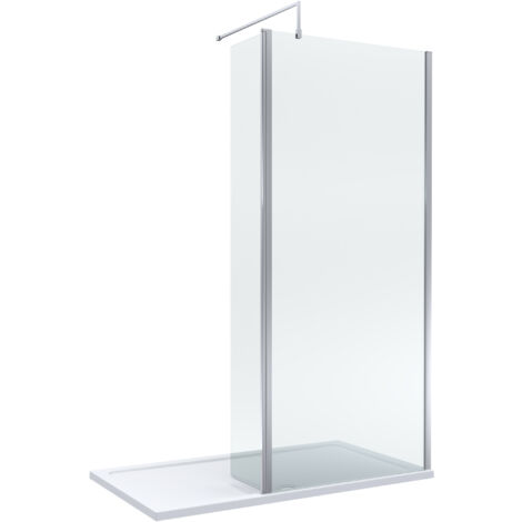 8mm Glass Walk In Wetroom Screen and Hinged Return Screen with Chrome Profile and Shower Tray - 1400 x 700mm (1/5)