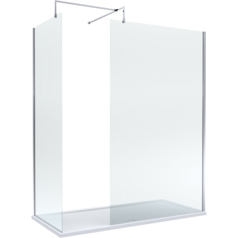 8mm Glass Walk In Wetroom Screens with Chrome Profile and White Shower Tray - 1700 x 800mm (1/3)