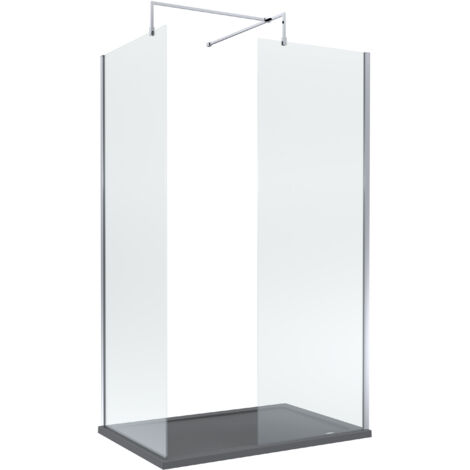 8mm Glass Walk In Wetroom Screens with Chrome Profile and Slate Grey Shower Tray - 1200 x 700mm (1/2)