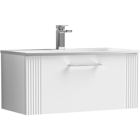 Belvide Partial Fluted 1 Drawer Wall Hung Vanity Unit with 1 Tap Hole Curved Basin- 800mm - Satin White