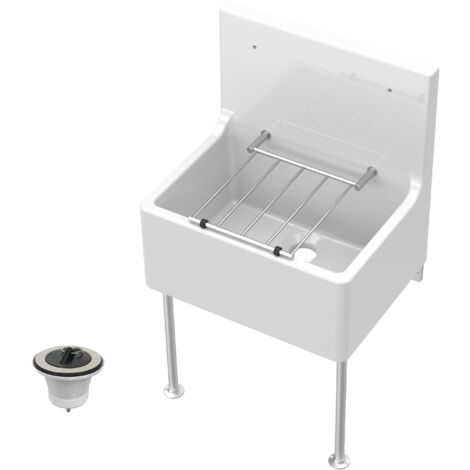 Traditional Fireclay Cleaner Sink with Waste and Legs - 515 x 535 x 393mm
