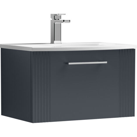 Belvide Partial Fluted 1 Drawer Wall Hung Vanity Unit with 1 Tap Hole Curved Basin- 600mm - Satin Dark Grey
