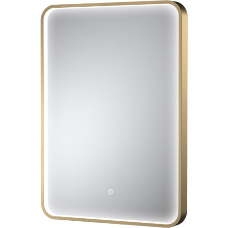 Contemporary Inset Framed LED Touch Sensor Mirror with De-mister Pad - 700 x 500mm - Brushed Brass - Balterley