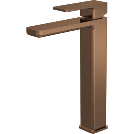 Contemporary Square High Rise Mono Basin Mixer Tap - Brushed Bronze