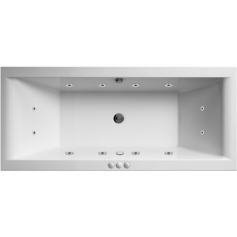 Square Double Ended Straight Whirlpool Bath with 12 Chrome Jets and Leg Set, 1800 x 800mm
