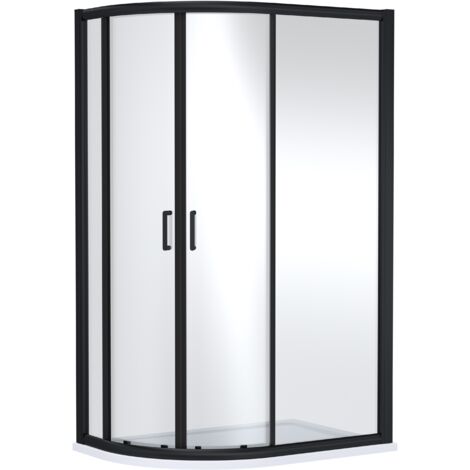 Ellenhall Contemporary 8mm Glass Offset Quadrant Shower Enclosure, 1200 x 800mm, Matt Black