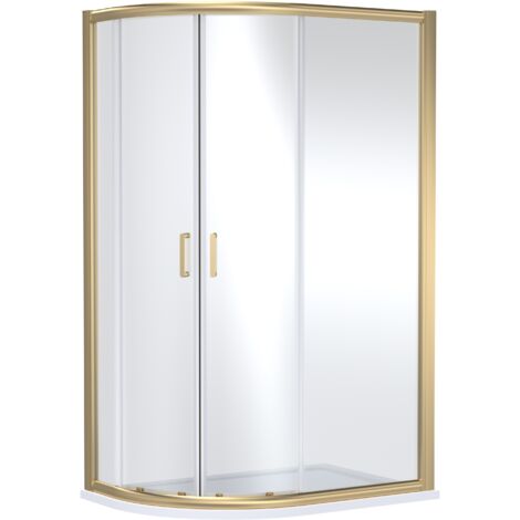 Ellenhall Contemporary 8mm Glass Offset Quadrant Shower Enclosure, 1200 x 800mm, Brushed Brass