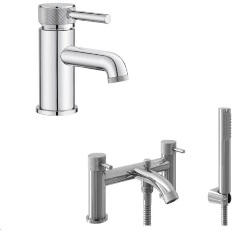 Contemporary Single Lever Handle Mono Basin Tap and Bath Shower Mixer Set - Chrome