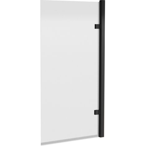 Hinged Straight 8mm Toughened Safety Glass Reversible Shower Bath Screen - Black