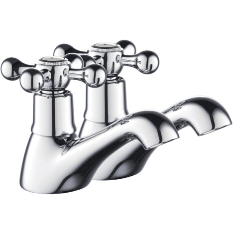 Traditional Bathroom Crosshead Handles Basin Pillar Taps - Chrome