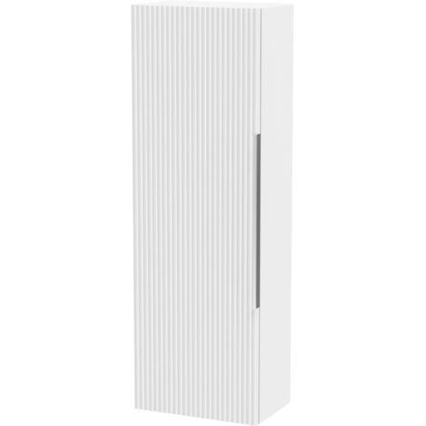 Contemporary Fluted 400mm Tall Wall Hung Bathroom Storage Unit with Single Soft Close Door, Satin White