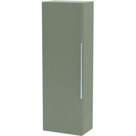 Contemporary Fluted 400mm Tall Wall Hung Bathroom Storage Unit with Single Soft Close Door, Satin Green