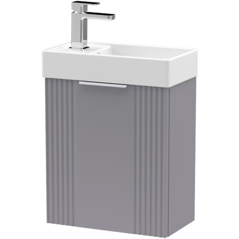Retro Wall Hung 1 Door Cloakroom Vanity Basin Unit - 400mm, Satin Grey