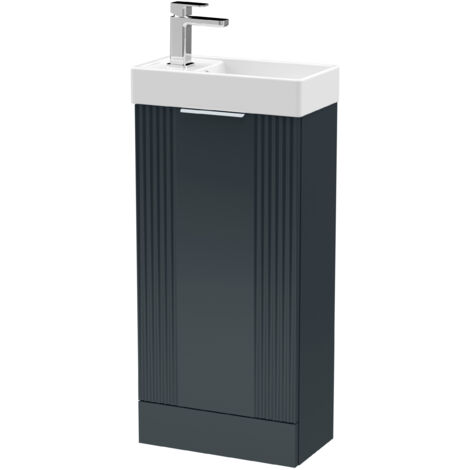 Retro Floor Standing 1 Door Cloakroom Vanity Basin Unit - 400mm, Satin Dark Grey