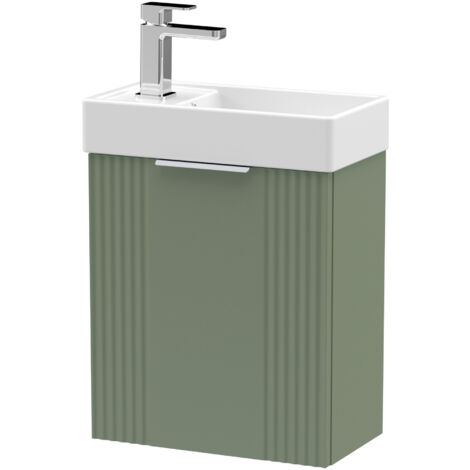 Retro Wall Hung 1 Door Cloakroom Vanity Basin Unit - 400mm, Satin Green