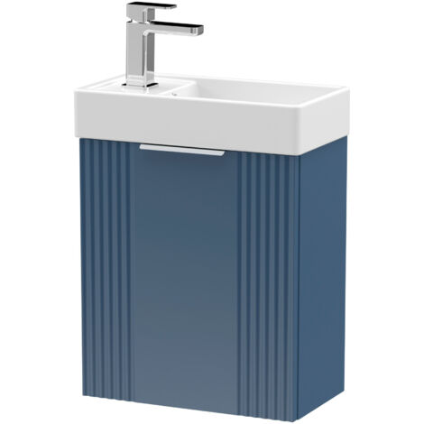 Retro Wall Hung 1 Door Cloakroom Vanity Basin Unit - 400mm, Satin Blue