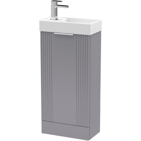 Retro Floor Standing 1 Door Cloakroom Vanity Basin Unit - 400mm, Satin Grey