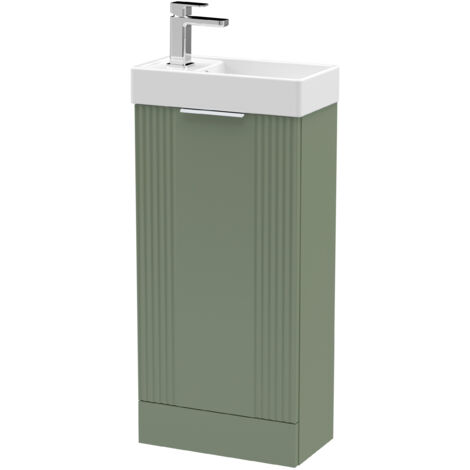 Retro Floor Standing 1 Door Cloakroom Vanity Basin Unit - 400mm, Satin Green
