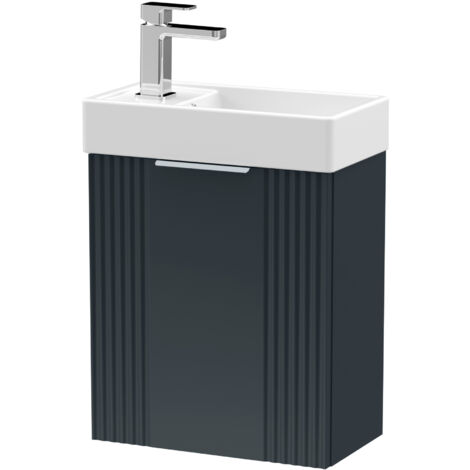 Retro Wall Hung 1 Door Cloakroom Vanity Basin Unit - 400mm, Satin Dark Grey