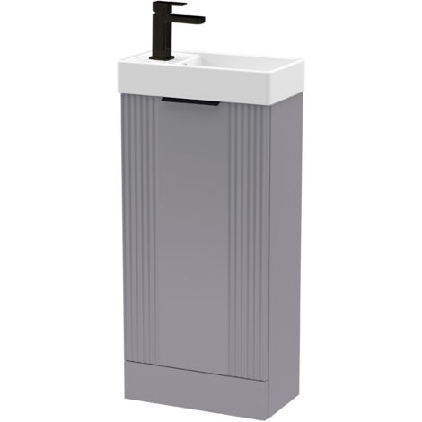Grey 400mm Floor Standing Cloakroom Vanity Basin Unit with Black Handle Compact Bathroom Storage (1/4)