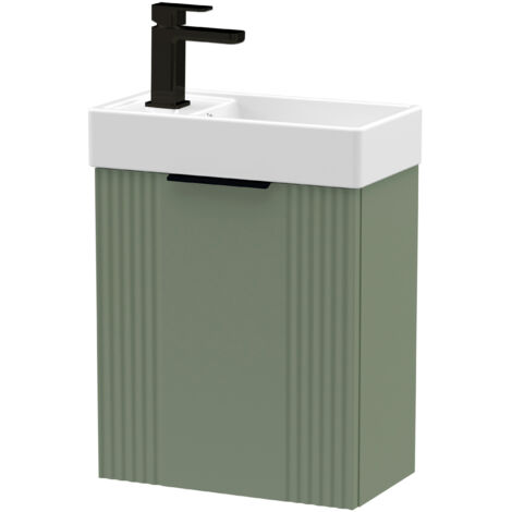 Green 400mm Wall Hung Cloakroom Vanity Basin Unit with Black Handle Compact Bathroom Storage (1/4)
