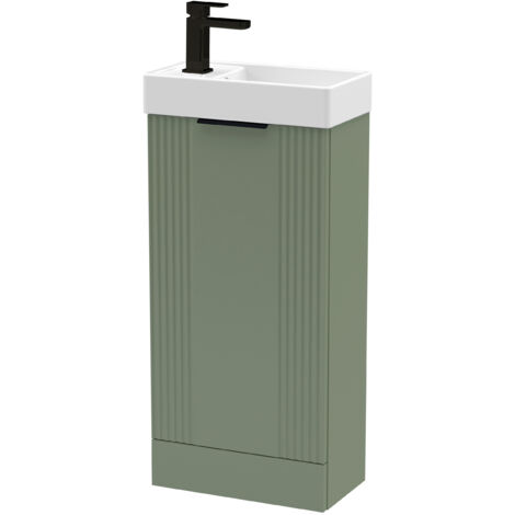 Green 400mm Floor Standing Cloakroom Vanity Basin Unit with Black Handle Compact Bathroom Storage (1/4)