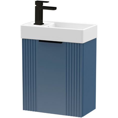 Blue 400mm Wall Hung Cloakroom Vanity Basin Unit with Black Handle Compact Bathroom Storage (1/4)