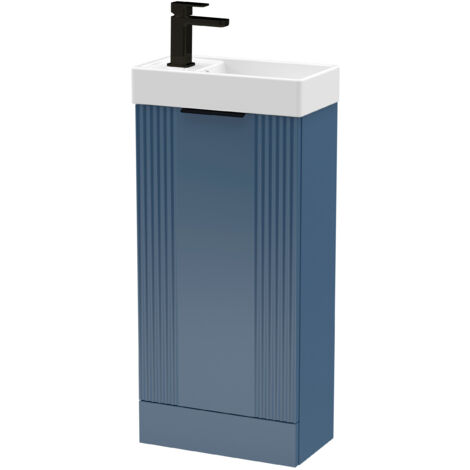 Blue 400mm Floor Standing Cloakroom Vanity Basin Unit with Black Handle Compact Bathroom Storage (1/4)