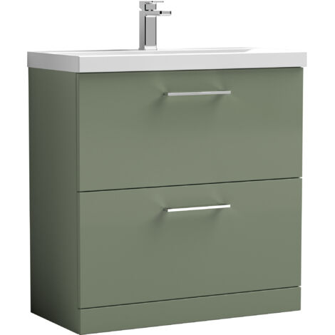 Balterley Level Modern Bathroom 2 Soft-Close Drawer & Mid-Edge Floor-Standing Vanity Unit Basin, Satin Green, 800mm
