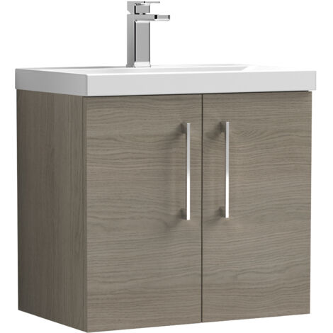 Balterley Level Wall Hung 2 Soft Close Door & Thin-Edge Bathroom Vanity Unit Basin, Solace Oak, 600mm