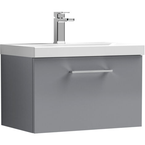 Balterley Level Contemporary Bathroom 1 Soft Close Drawer & Thin-Edge Wall Hung Vanity Unit Basin, Satin Grey, 600mm