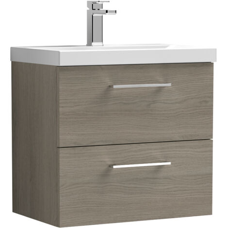 Balterley Level Wall Hung 2 Soft Close Drawer & Thin-Edge Bathroom Vanity Unit Basin, Solace Oak, 600mm
