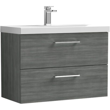 Balterley Level Modern Bathroom 2 Soft Close Drawer Wall Hung Vanity Unit & Thin-Edge Basin, Anthracite, 800mm
